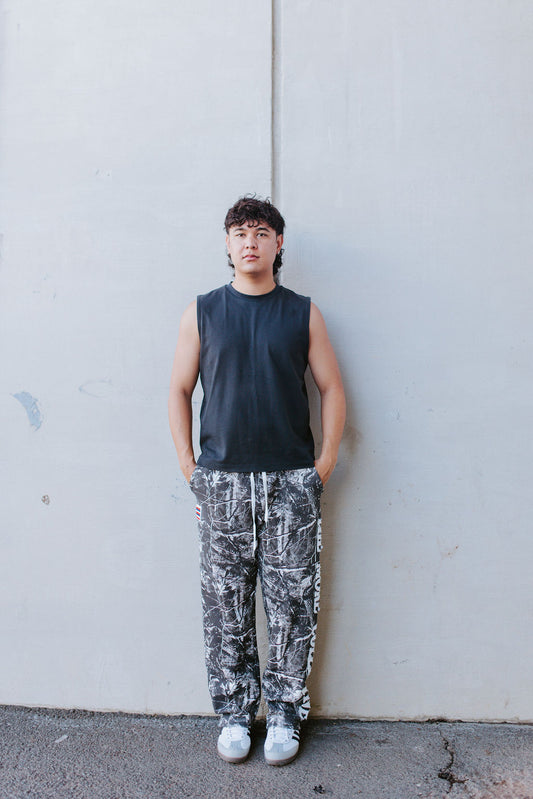 DISTRESSED SWEATS - BLACK CAMO
